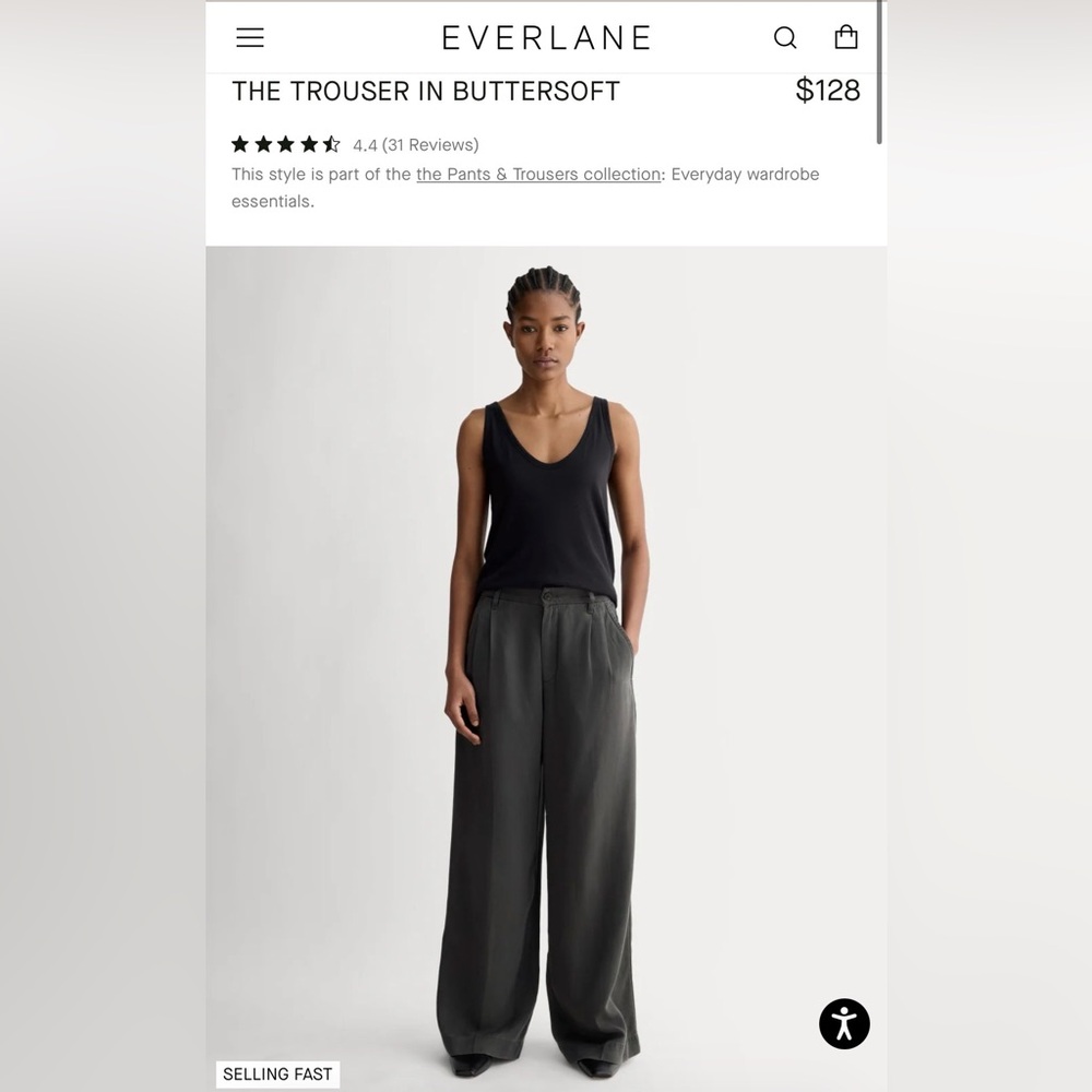 Everlane Black Top and Charcoal Trousers